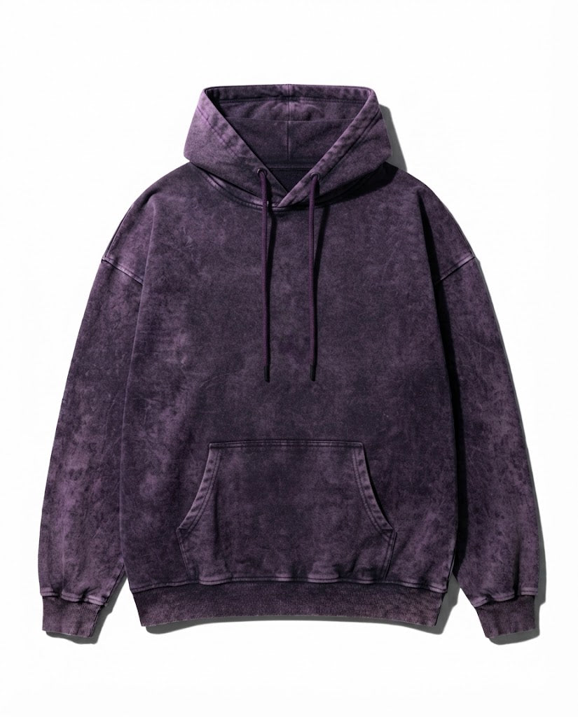 Acid-Washed Heavyweight Oversized Hoodie – Vintage Dark Purple
