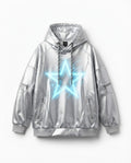 Y2K Cyberpunk Metallic Silver Graphic Hoodie – Techwear Streetwear