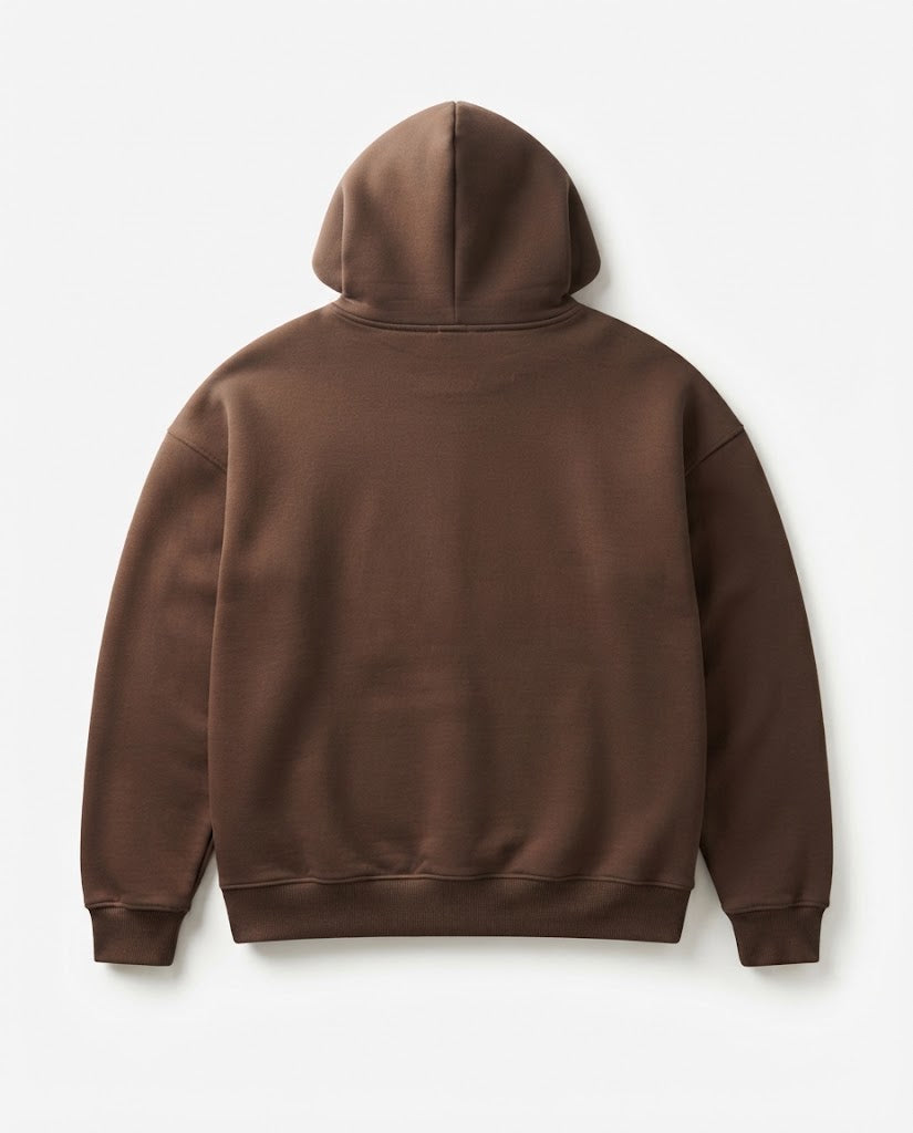 Minimalist Heavyweight "SERENITY" Puff Print Hoodie – Mocha Brown (Luxury Streetwear)