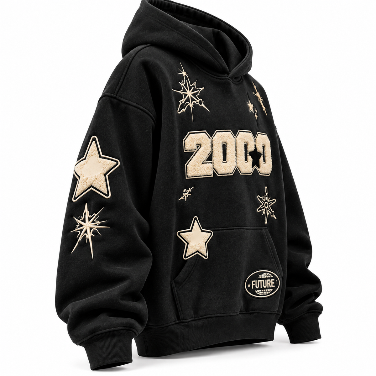 Y2K Vintage "2000" Starburst Black Oversized Hoodie