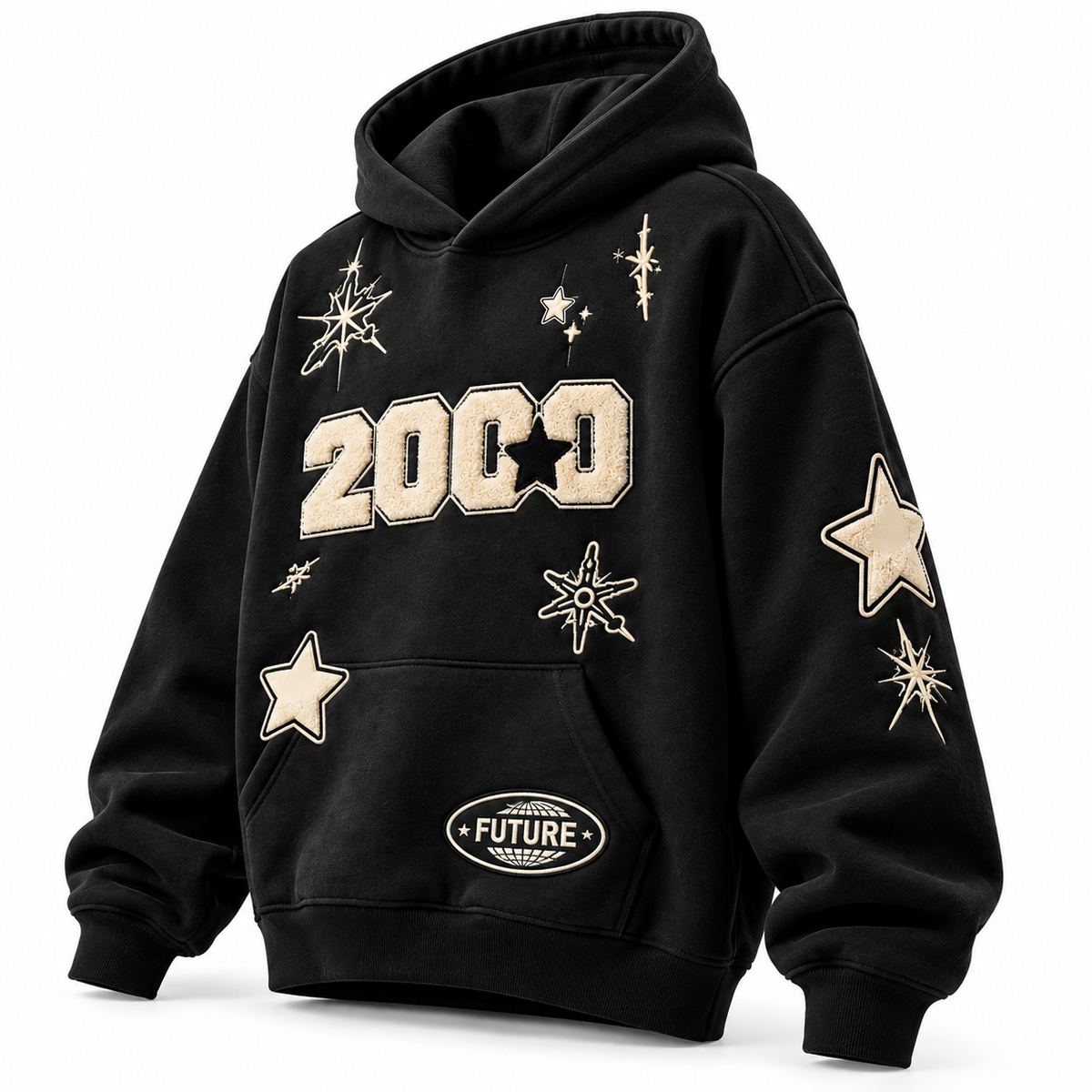 Y2K Vintage "2000" Starburst Black Oversized Hoodie