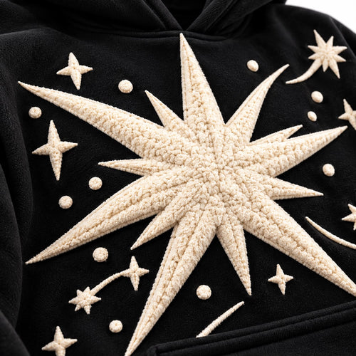 Celestial Vibes Chenille Star Patch & Embroidered Planets Hoodie
