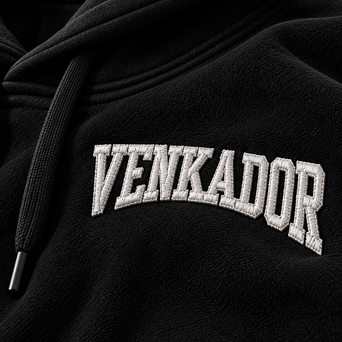 VENKADOR Streetwear Black Oversized Hoodie with Intricate White Branch Sleeve Embroidery