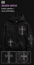 Shadow Hunter Gothic Patches & Cross Embroidery Hoodie