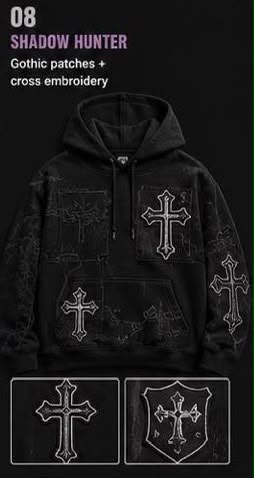 Shadow Hunter Gothic Patches & Cross Embroidery Hoodie