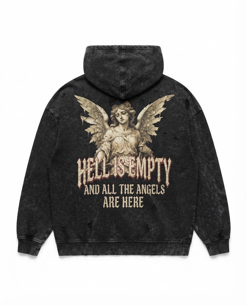 Vintage Washed & Distressed Heavyweight Oversized Hoodie – Washed Black