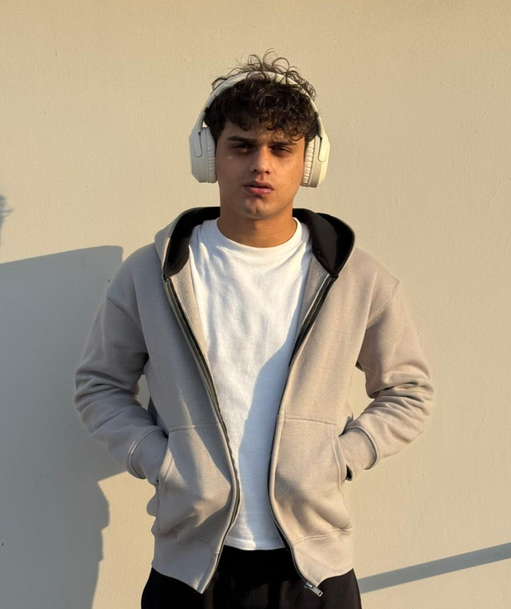 Sweat à capuche zippé oversize épais gris cendré