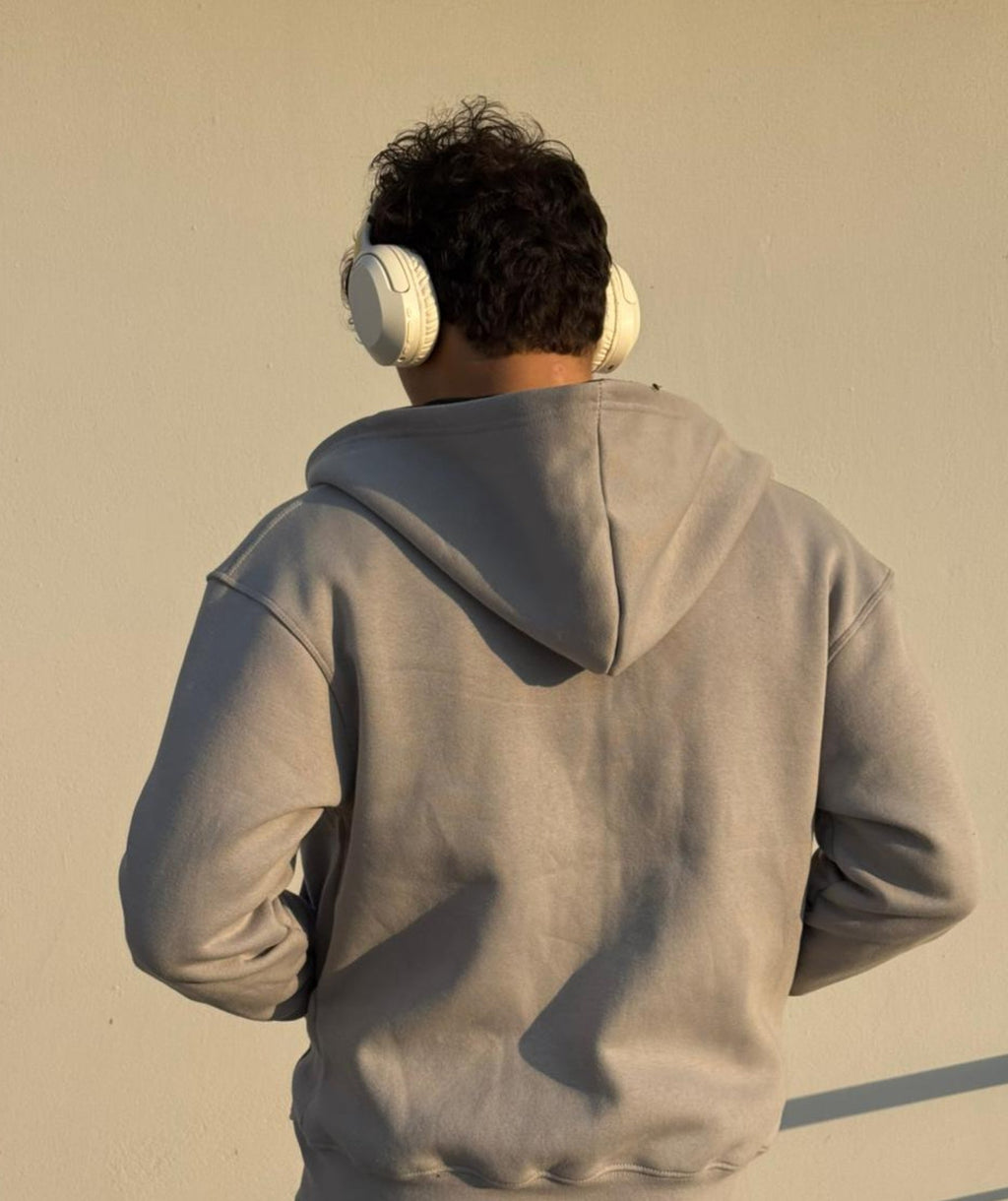 Sweat à capuche zippé oversize épais gris cendré