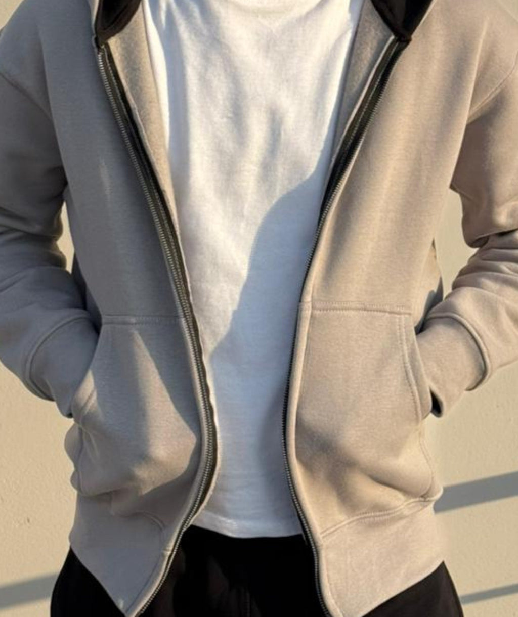 Sweat à capuche zippé oversize épais gris cendré