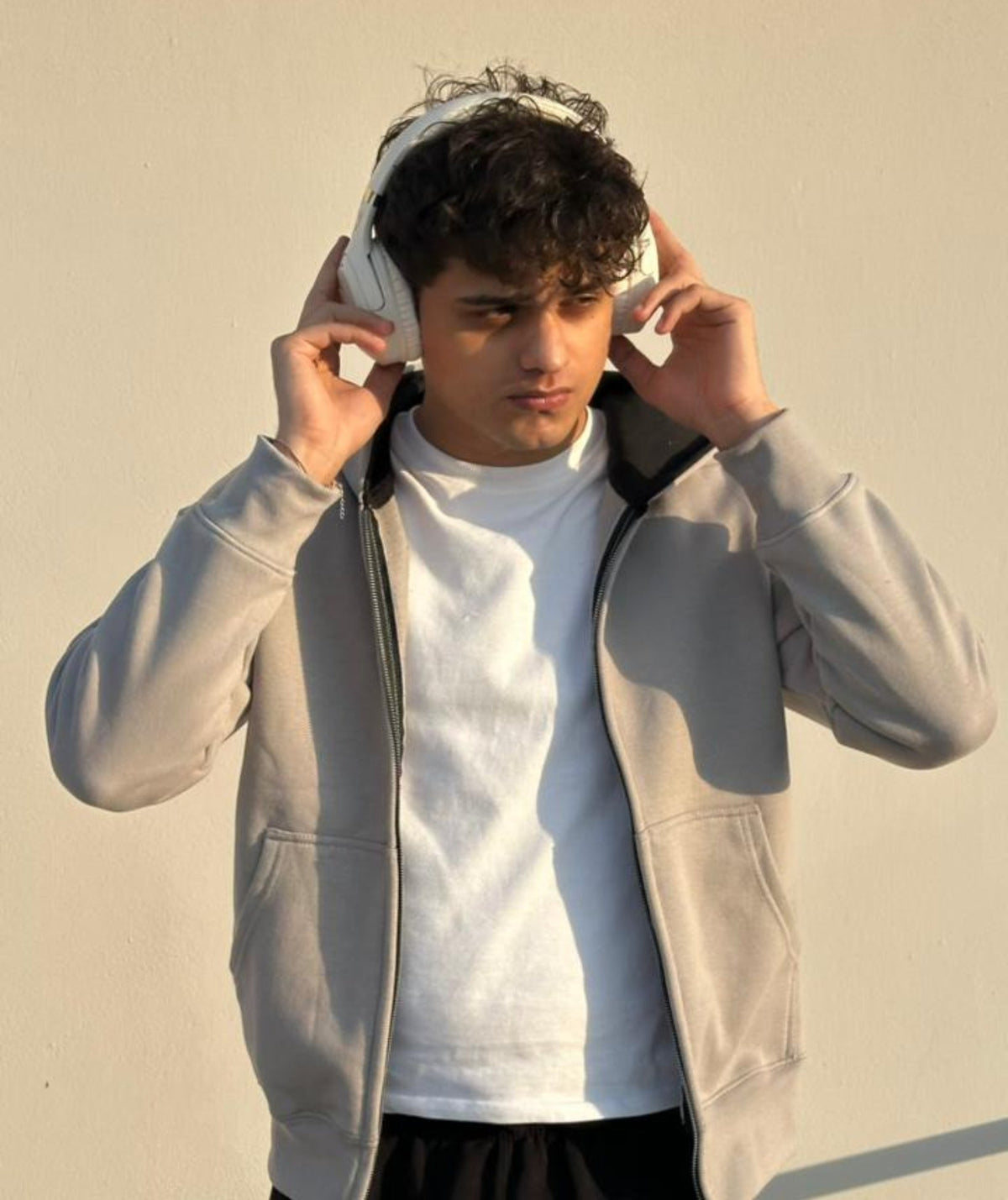 Sweat à capuche zippé oversize épais gris cendré