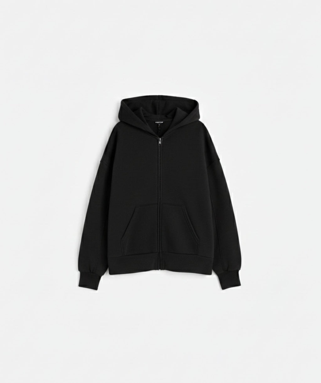 Sweat à capuche zippé oversize épais noir