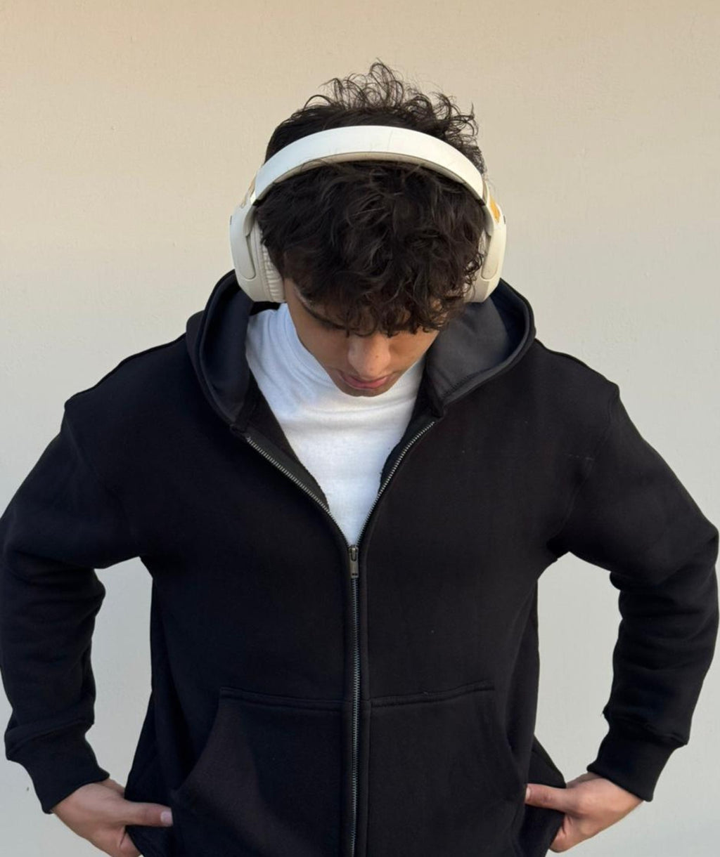 Sweat à capuche zippé oversize épais noir