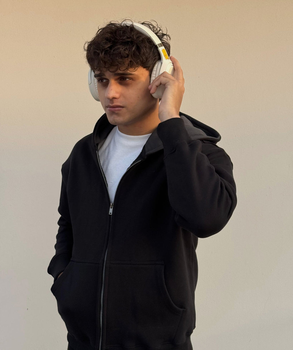 Sweat à capuche zippé oversize épais noir