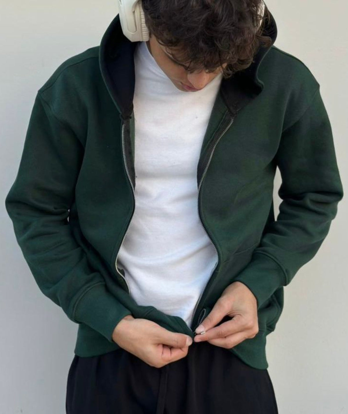 Sweat à capuche oversize zippé vert bouteille en molleton épais