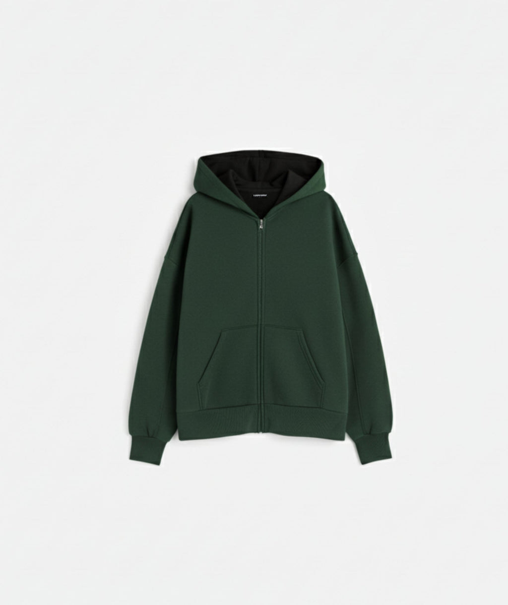 Sweat à capuche oversize zippé vert bouteille en molleton épais