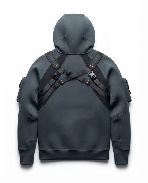 Cyberpunk Tactical Techwear Hoodie – Dark Slate-Gray with Utility Straps