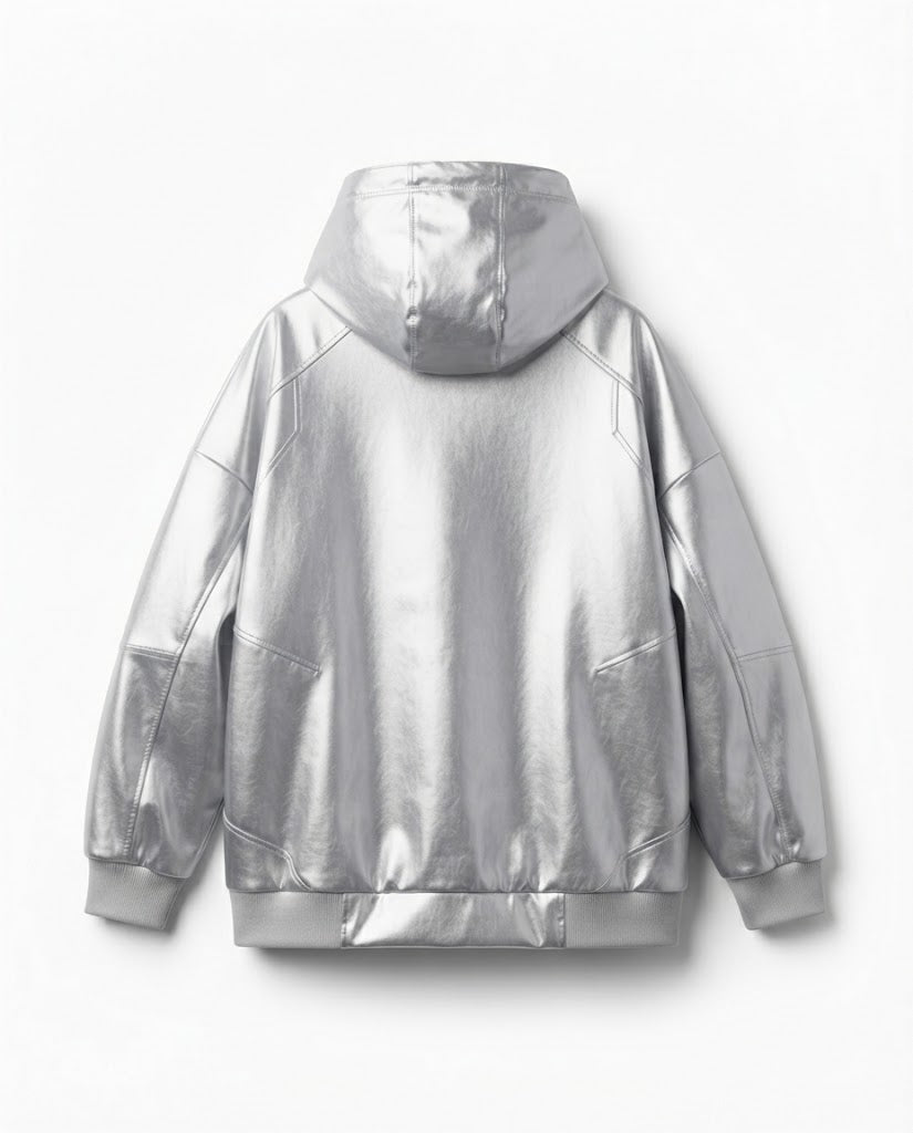 Y2K Cyberpunk Metallic Silver Graphic Hoodie – Techwear Streetwear