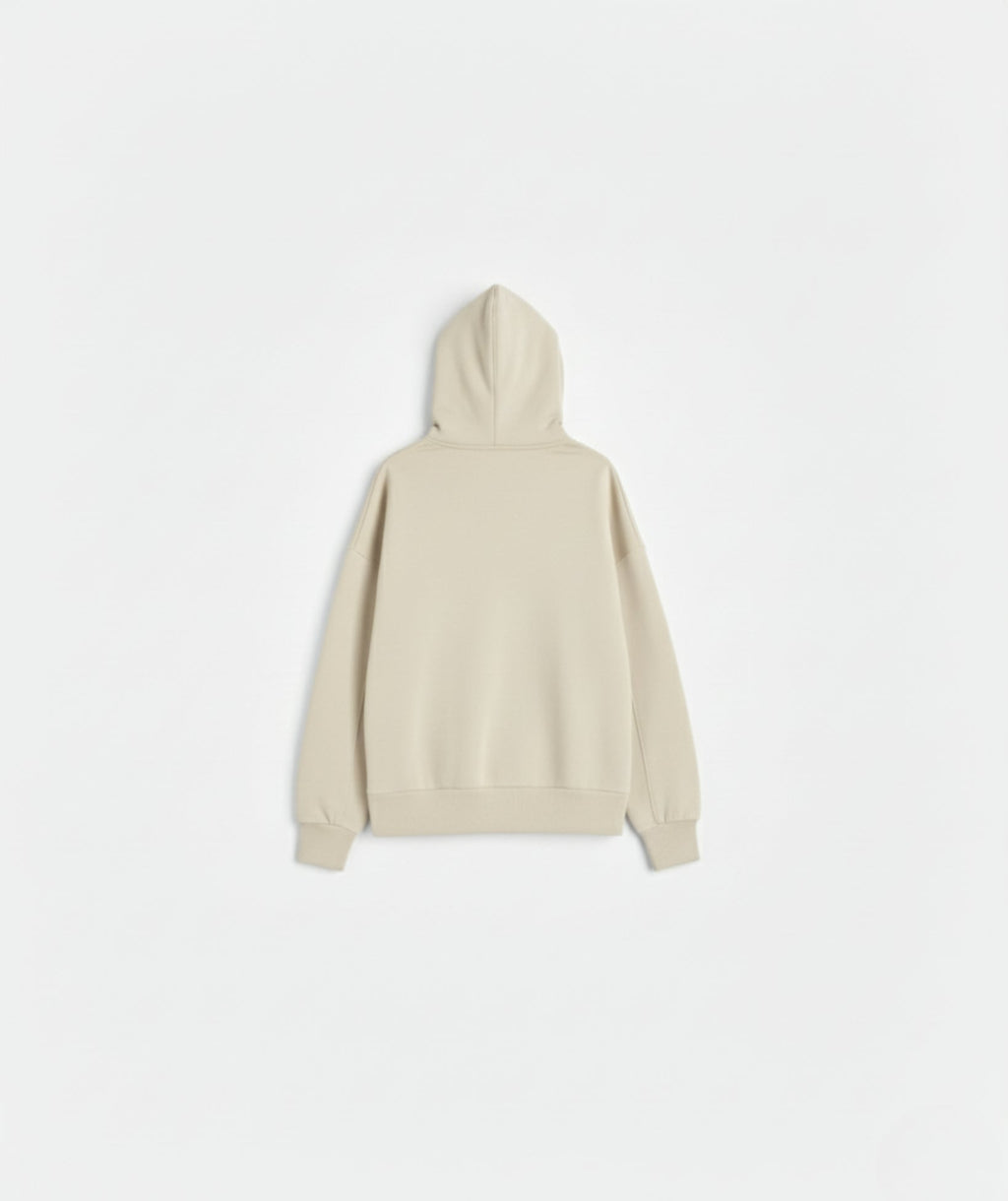 Sweat à capuche zippé oversize épais crème