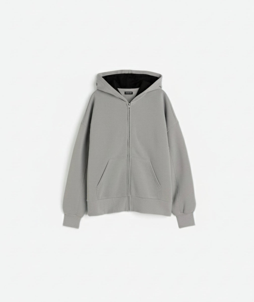 Sweat à capuche zippé oversize épais gris cendré